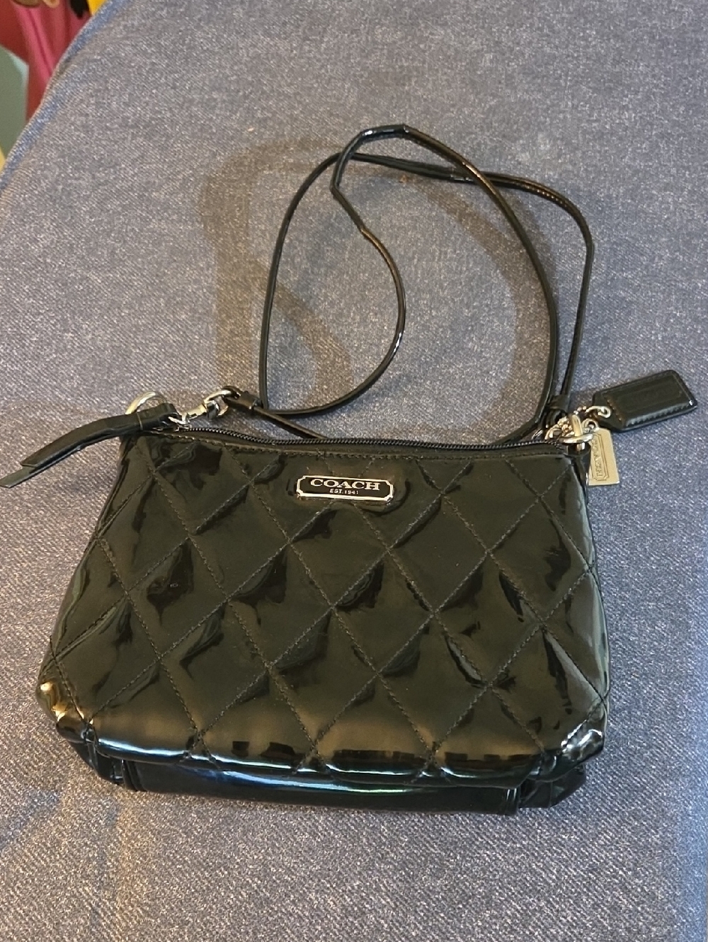 Vintage Coach Poppy Black Patent Leather Adjustable Crossbody Bag - Picture 2 of 9